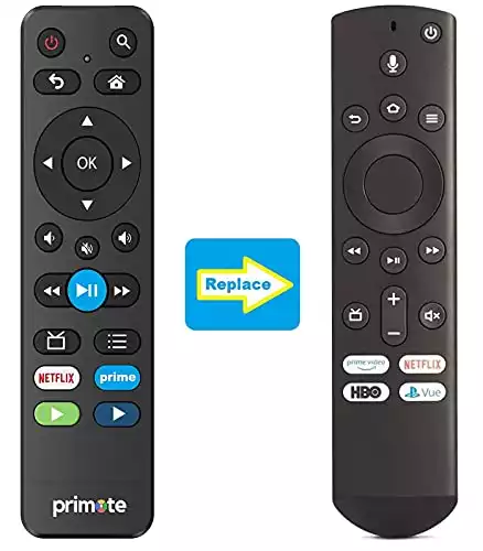 Primote Remote for All Fire/Smart TVs (Toshiba/Insignia/AMZN) - w/Soundbar Volume Control and 6 Learnable Buttons - (No Voice Search)【Not for Fire Stick】