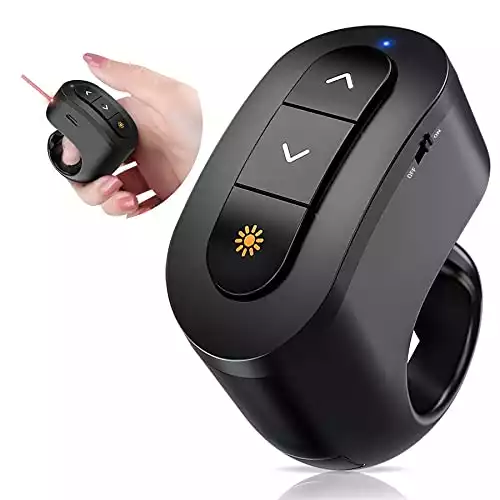 Presentation Clicker Remote with Red Laser Pointer, Finger Ring Presenter Rechargeable Slide Remote for Powerpoint,Presentations,PPT Clicker,RF 2.4GHz Wireless Presenter Remote for Computer,Laptop,Mac