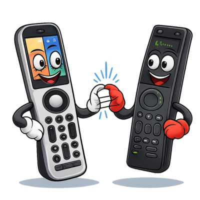 sofabaton x2 vs x1 fist bump cartoon