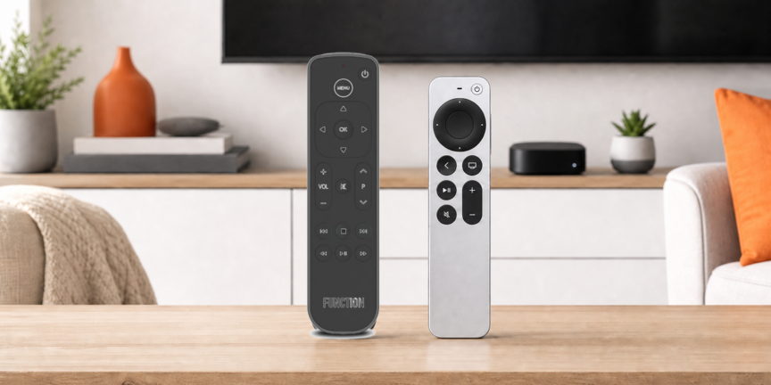 Function101 vs Siri Remote comparison with the exact Function101 Button Remote